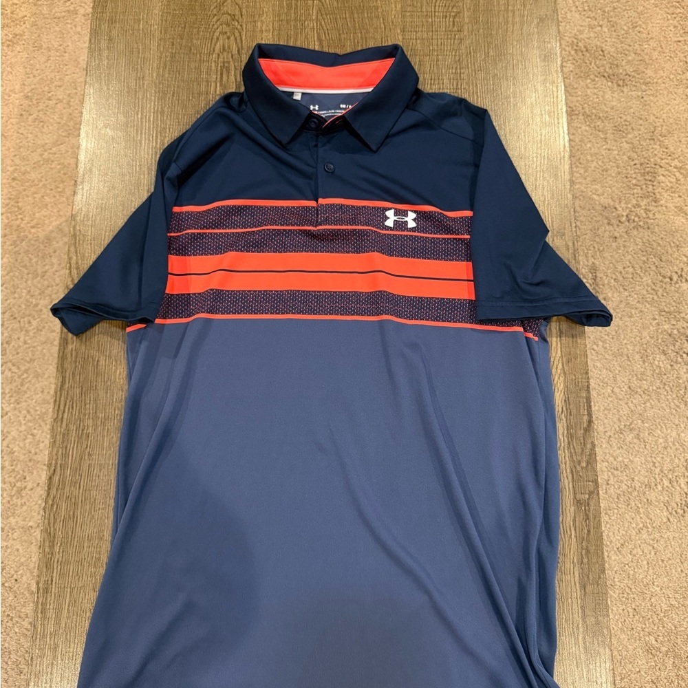 Under Armour Athletic Polo - Two-Tone Blue with Orange Stripes